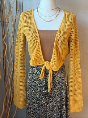 99~ L*Space Mustard Yellow Open-Knit Tie-Front Cardigan - Cover-up NWT Sz Small